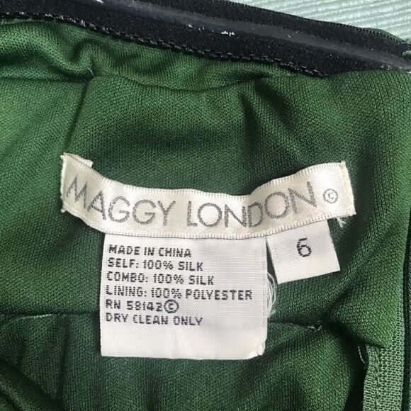 Maggy London Green Crepey Halter Beaded Gown Dress - Picture 5 of 13